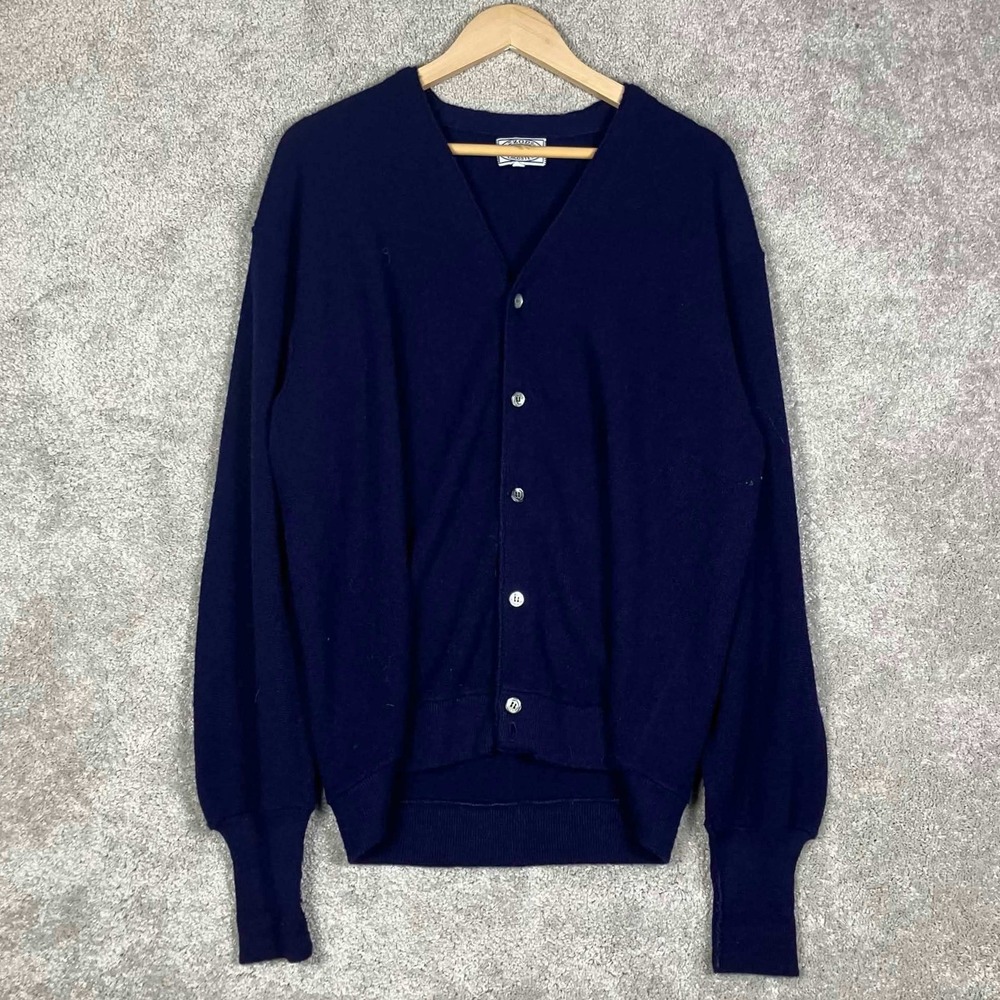 Vintage Izod Lacoste Sweater mens XL Blue Orlon Acrylic Cardigan 70s Made in USA